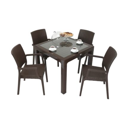 Mandella Rattan Elit 90X90 Elit Kollu Sandalye Camlı Masa Takımı