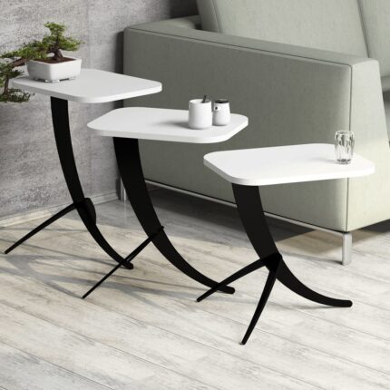 Variant Mobilya Variant Pion Metal Ayaklı 3 Lü Zigon Sehpa - Beyaz - Görsel 2
