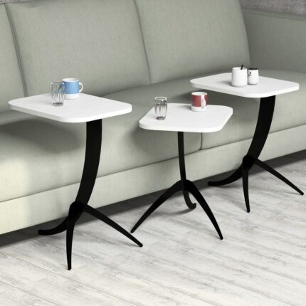 Variant Mobilya Variant Pion Metal Ayaklı 3 Lü Zigon Sehpa - Beyaz - Görsel 3