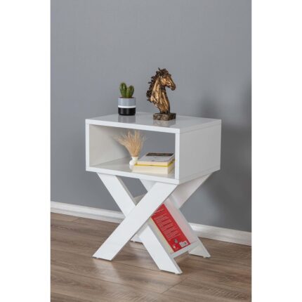 Enda Home Collection Enda Home X Ayaklı Dergilikli Başucu Komodin Yan Sehpa Beyaz