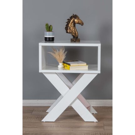 Enda Home Collection Enda Home X Ayaklı Dergilikli Başucu Komodin Yan Sehpa Beyaz - Görsel 2
