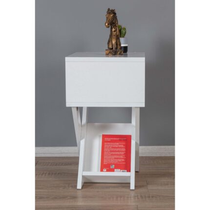 Enda Home Collection Enda Home X Ayaklı Dergilikli Başucu Komodin Yan Sehpa Beyaz - Görsel 3