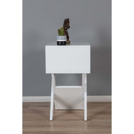 Enda Home Collection Enda Home X Ayaklı Dergilikli Başucu Komodin Yan Sehpa Beyaz - Görsel 4