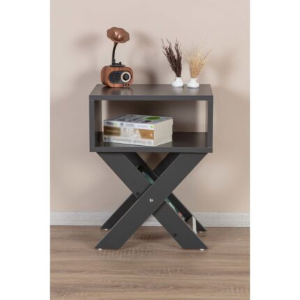 Enda Home Collection Enda Home X Ayaklı Dergilikli Başucu Komodin Yan Sehpa Antrasit - Görsel 2