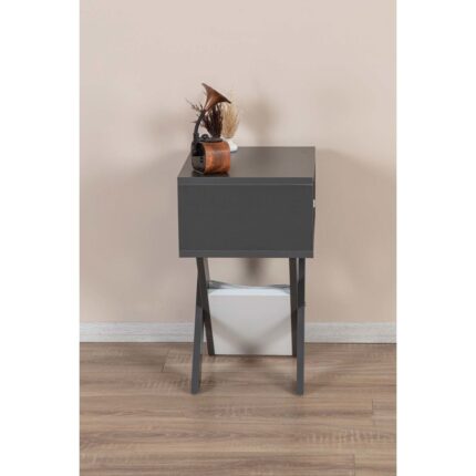 Enda Home Collection Enda Home X Ayaklı Dergilikli Başucu Komodin Yan Sehpa Antrasit - Görsel 4