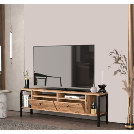 Ankara Mobilya Alaluna Metal Ayaklı  Atlantik Çam 160 cm Tv Ünitesi - Görsel 3