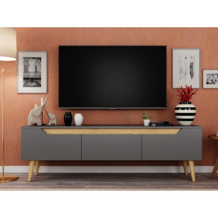 Ankara Mobilya Mana Antrasit TV Ünitesi Modern Tasarım Ahşap Ayaklı 160 cm Suntalam Malzeme