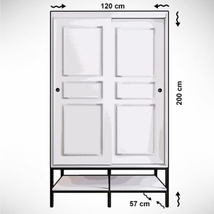 Pasific Home Martin 2 Kapaklı Sürgülü Gardırop Elbise Dolabı,120 cm, Beyaz - Görsel 5