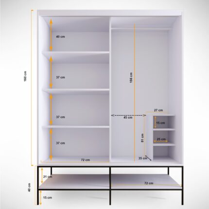 Pasific Home Martin 2 Kapaklı Sürgülü Gardırop Elbise Dolabı,150 cm, Beyaz - Görsel 4