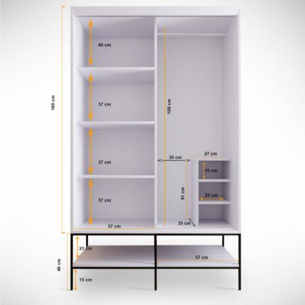 Pasific Home Martin 2 Kapaklı Sürgülü Gardırop Elbise Dolabı,120 cm, Beyaz & Beyaz Mermer - Görsel 4