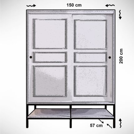 Pasific Home Martin 2 Kapaklı Sürgülü Gardırop Elbise Dolabı,150 cm, Beyaz & Beyaz Mermer - Görsel 5