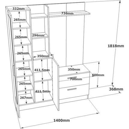 Robin Home Vestiyer Ayakkabılık Portmanto Aynalı Raf Çam-Antrasit - Görsel 4