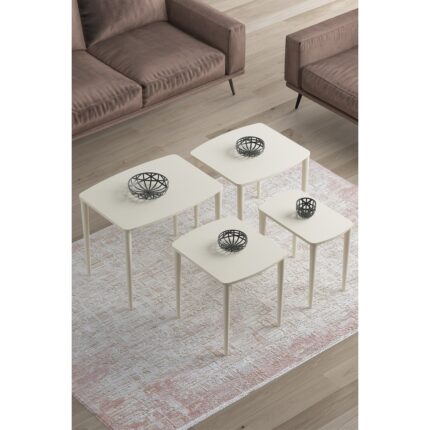 Canisa Concept Anka Serisi Mdf 1.sınıf  4lü Zigon Sehpa Takımı / Krem Renk Gürgen Ayaklar - Görsel 3