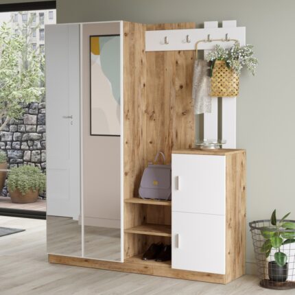 Robin Home Sofia Aynalı Vestiyer Portmanto Ayakkabılık Beyaz - Görsel 3