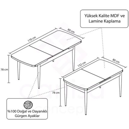 Canisa Concept Are Serisi, 80X132 Açılabilir Mdf Mutfak Masası, Yemek Masası - Görsel 3