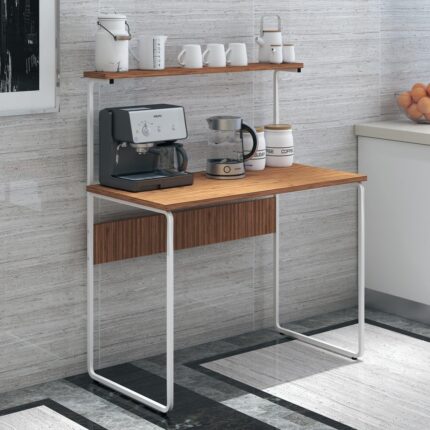 Dehalimited G Masa 100X50 Metal Iskeletli Parlak Bambu Yüzey Kahve-Çay Mutfak Masası
