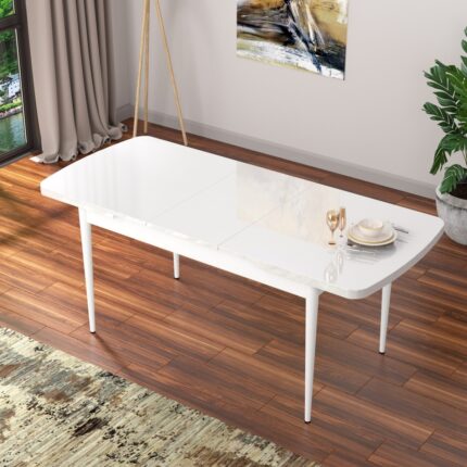 Canisa Concept Nef Serisi 70 x 114 Cm, Açılabilir Mdf Mutfak Masa Takımı, Beyaz Masa ve 4 Sandalye - Görsel 3