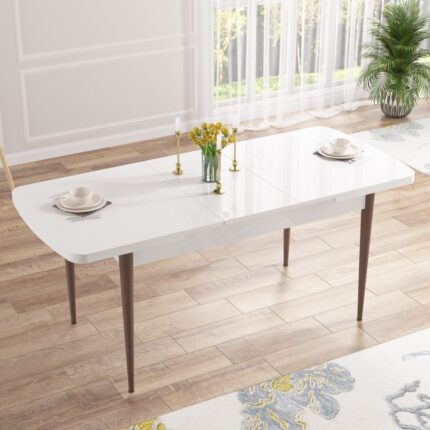 Canisa Concept Nef Serisi 70 x 114 Cm, Açılabilir Mdf Mutfak Masa Takımı, Beyaz Masa Ceviz Ayak, 4 Sandalye - Görsel 3
