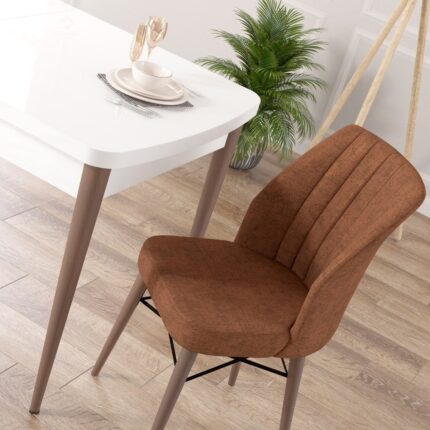 Canisa Concept Nef Serisi 70 x 114 Cm, Açılabilir Mdf Mutfak Masa Takımı, Beyaz Masa Ceviz Ayak, 4 Sandalye - Görsel 4