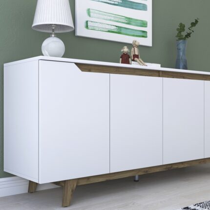 Rani GD102 Modern Ayaklı Konsol Beyaz - Minyatür Ceviz - Görsel 4