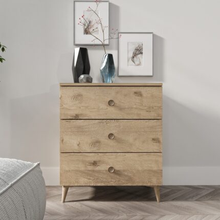 Kzn Home Gardenya 3 Çekmeceli Meşe Şifonyer  - Tamamı 1. Kalite Mdf