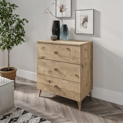 Kzn Home Gardenya 3 Çekmeceli Meşe Şifonyer  - Tamamı 1. Kalite Mdf - Görsel 2