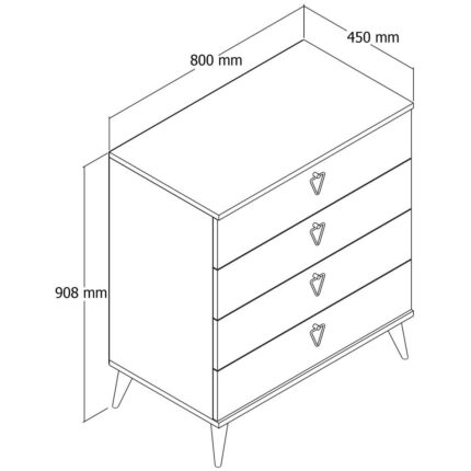 Mezza Versace 4 Çekmeceli Meşe Şifonyer – 18 mm Dayanıklı Yonga Levha, Minimalist ve Şık Tasarım, 80x45x81 cm - Görsel 5
