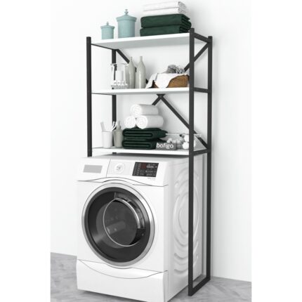 Bofigo 3 Raflı Metal Banyo Düzenleyici Metal Banyo Rafı Çamaşır Makinası Üstü Beyaz
