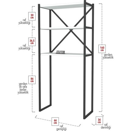 Bofigo 3 Raflı Metal Banyo Düzenleyici Metal Banyo Rafı Çamaşır Makinası Üstü Beyaz - Görsel 5
