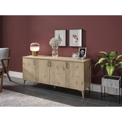 Kzn Home Sigma Çok Amaçlı 4 Kapaklı Konsol Meşe  Tamamı  Mdf - Görsel 2