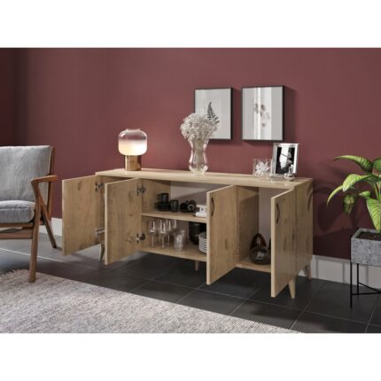 Kzn Home Sigma Çok Amaçlı 4 Kapaklı Konsol Meşe  Tamamı  Mdf - Görsel 3