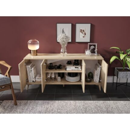 Kzn Home Sigma Çok Amaçlı 4 Kapaklı Konsol Meşe  Tamamı  Mdf - Görsel 4