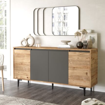 Robin Home Linda Konsol 4 Kapaklı 160 cm Çam Antrasit Gri - Görsel 2