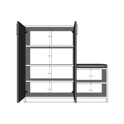 Asra Trend MDF Koyu Gri Ayakkabılık - 6 Raflı, Puflu, 2 Kapaklı, Geniş, Çok Amaçlı Dolap, A-28 - Görsel 3