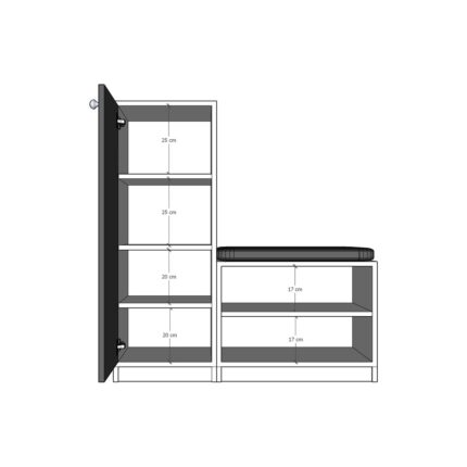 Asra Trend MDF Antrasit/Petra Ayakkabılık - 6 Raflı, Puflu, Tek Kapaklı, Çok Amaçlı Dolap, A-19 - Görsel 4