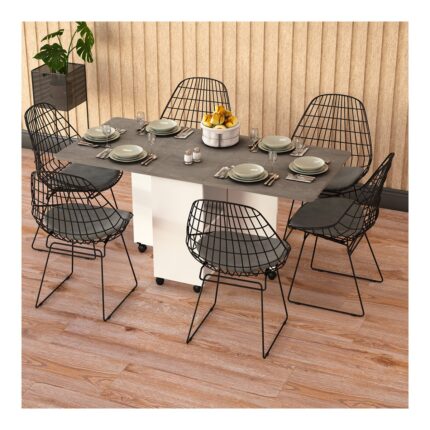 Asra Trend MDF Katlanır Mutfak Yemek Çalışma Masası, Beyaz-Retro Gri, 155×75×70 cm, KM-14