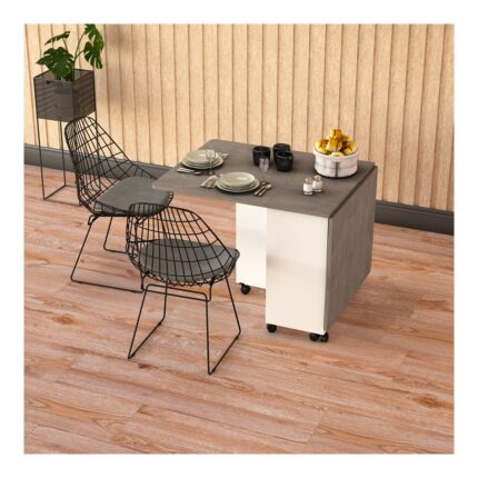 Asra Trend MDF Katlanır Mutfak Yemek Çalışma Masası, Beyaz-Retro Gri, 155×75×70 cm, KM-14 - Görsel 2