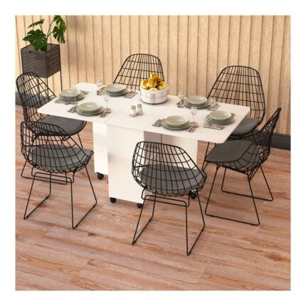 Asra Trend MDF Katlanır Mutfak Yemek Çalışma Masası, Beyaz, 155×75×70 cm, KM-12