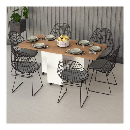 Asra Trend MDF Katlanır Mutfak Yemek Çalışma Masası, Beyaz-Petra, 155×75×70 cm, KM-11 - Görsel 2