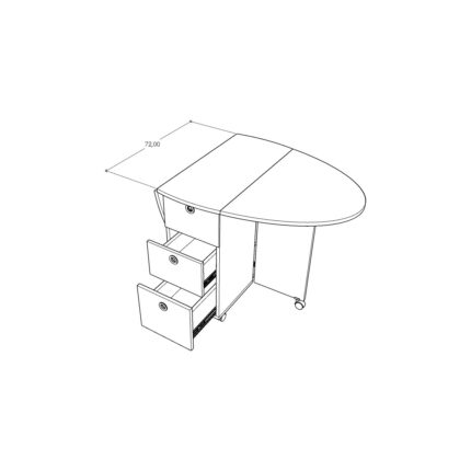 Asra Trend MDF Oval Katlanır Mutfak Yemek Çalışma Masası, 3 Çekmeceli, Beyaz, KM-08 - Görsel 5