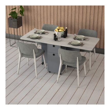 Asra Trend MDF Katlanır Mutfak Yemek Çalışma Masası, Çekmece+Dolap, Koyu Gri-Retro Taş, KM-04