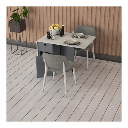 Asra Trend MDF Katlanır Mutfak Yemek Çalışma Masası, Çekmece+Dolap, Koyu Gri-Retro Taş, KM-04 - Görsel 2