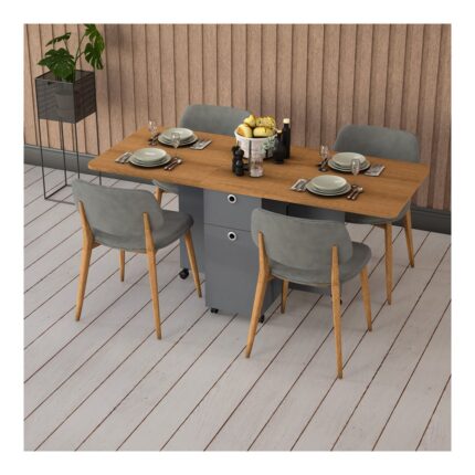 Asra Trend MDF Katlanır Mutfak Yemek Çalışma Masası, Çekmece+Dolap, Koyu Gri-Petra, KM-03