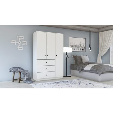 Metalia Gm 308 Ece Lüx 3 Kapı 3 Çekmeceli Düğme Kulplu Gardırop