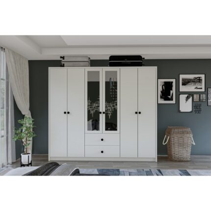 Metalia Gm 036 Lüx 6 Kapı 2 Çekmeceli Düğme Kulplu Aynalı Gardırop - Görsel 2