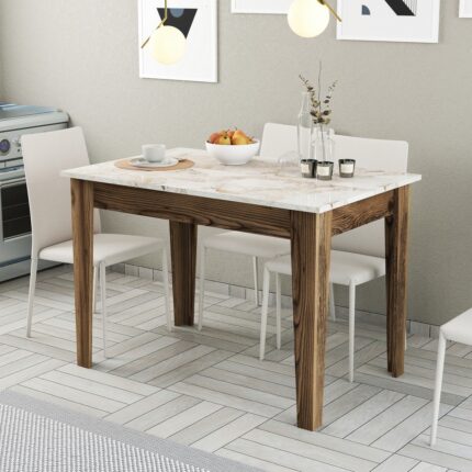 Variant Mobilya Variant Kiev Mutfak Masası - Ceviz / Beyaz Mermer