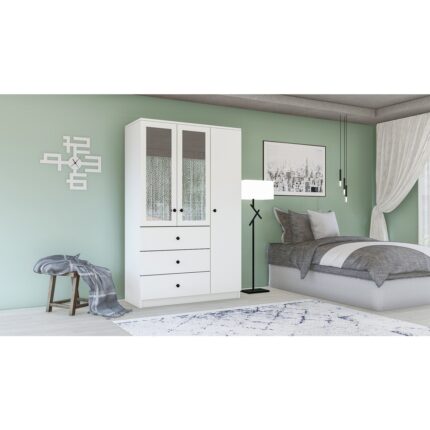 Metalia Gm 310 Ece Lüx 3 Kapı 3 Çekmeceli Aynalı Düğme Kulplu Gardırop