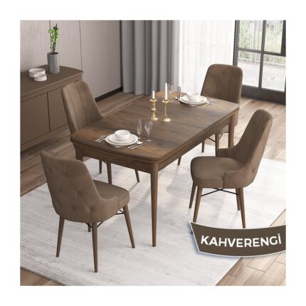 Canisa Concept Iza Serisi 80 x 132 cm Açılabilir Mdf Masa Barok Ahşap Desen Mutfak Masa Takımı 4 Sandalye