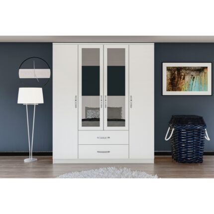 Metalia Esil 4 Kapılı Beyaz Suntalam Aynalı Geniş Depolama Alanlı Modern Tasarım Gardırop - Görsel 2