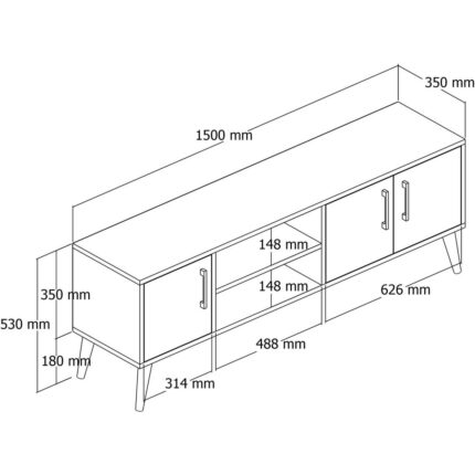 Mezza 1586 Exxen 150 cm Ahşap Ayaklı Tv Ünitesi Sepet Rengi - Görsel 2